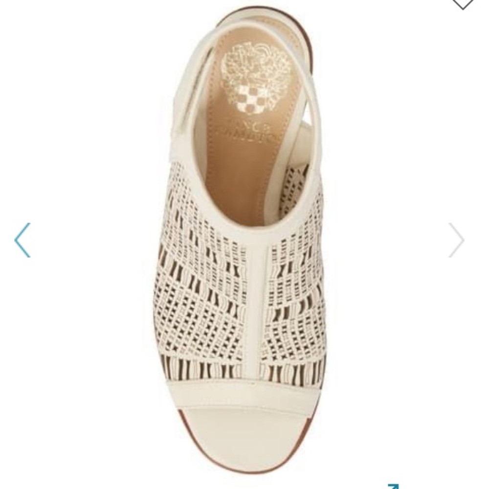 Vince Camuto Laser Cut Leather Block Heel Open Toe Sandal Vanilla Women’s 9 - Picture 3 of 13
